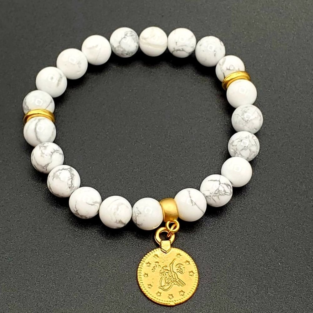 Natural Howlite & Golden Medallion Calming